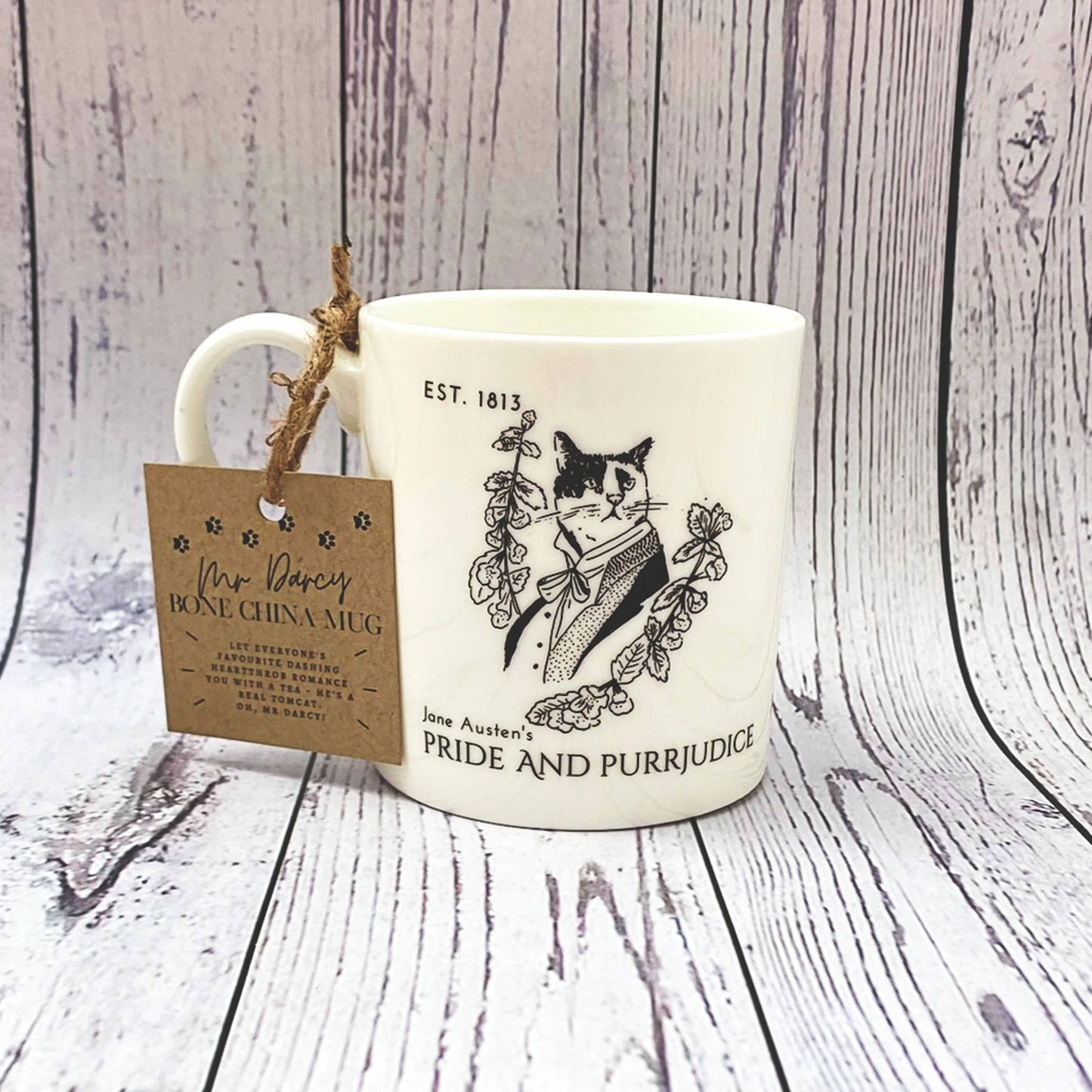 GiftSmith - Jane Austen's Mr Darcy Literary Cat Bone China Mug