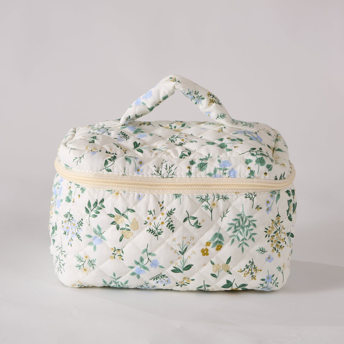 Garden Grace Floral Quilted Makeup Bag - Small Pouch Travel Toiletry Organizer
