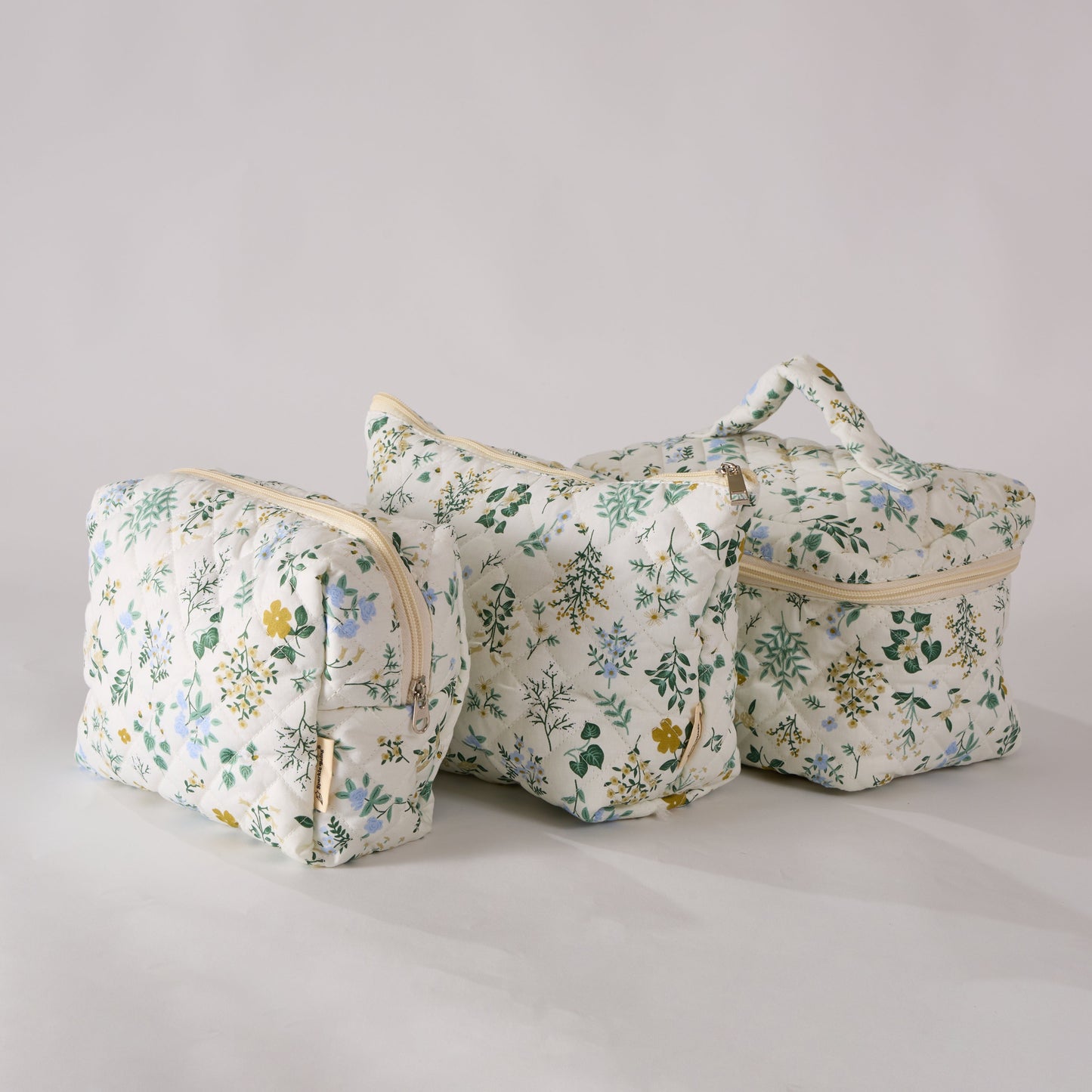 Garden Grace Floral Quilted Makeup Bag - Small Pouch Travel Toiletry Organizer