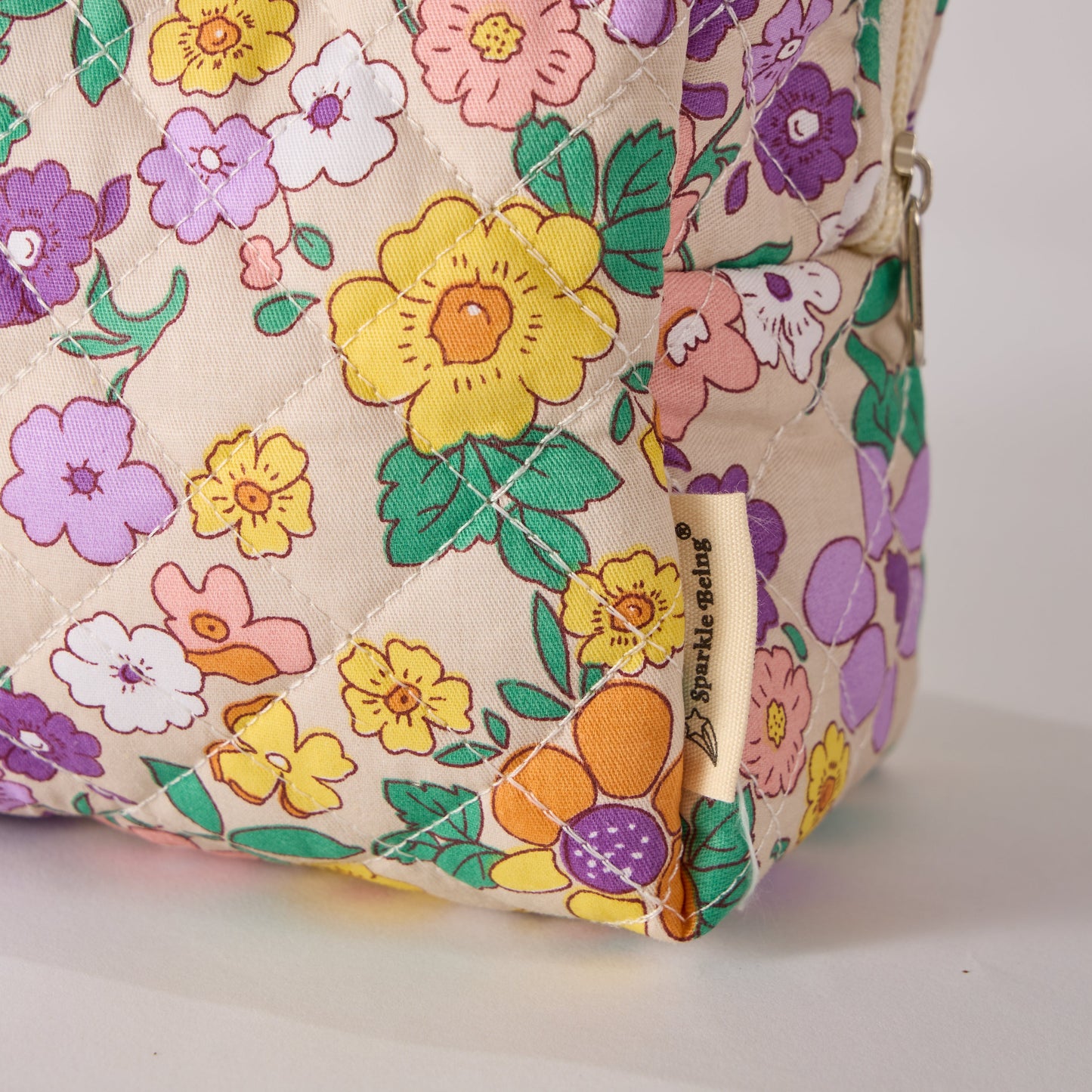 Petal Perfect Floral Quilted Makeup Bag - Small Pouch Travel Toiletry Organizer