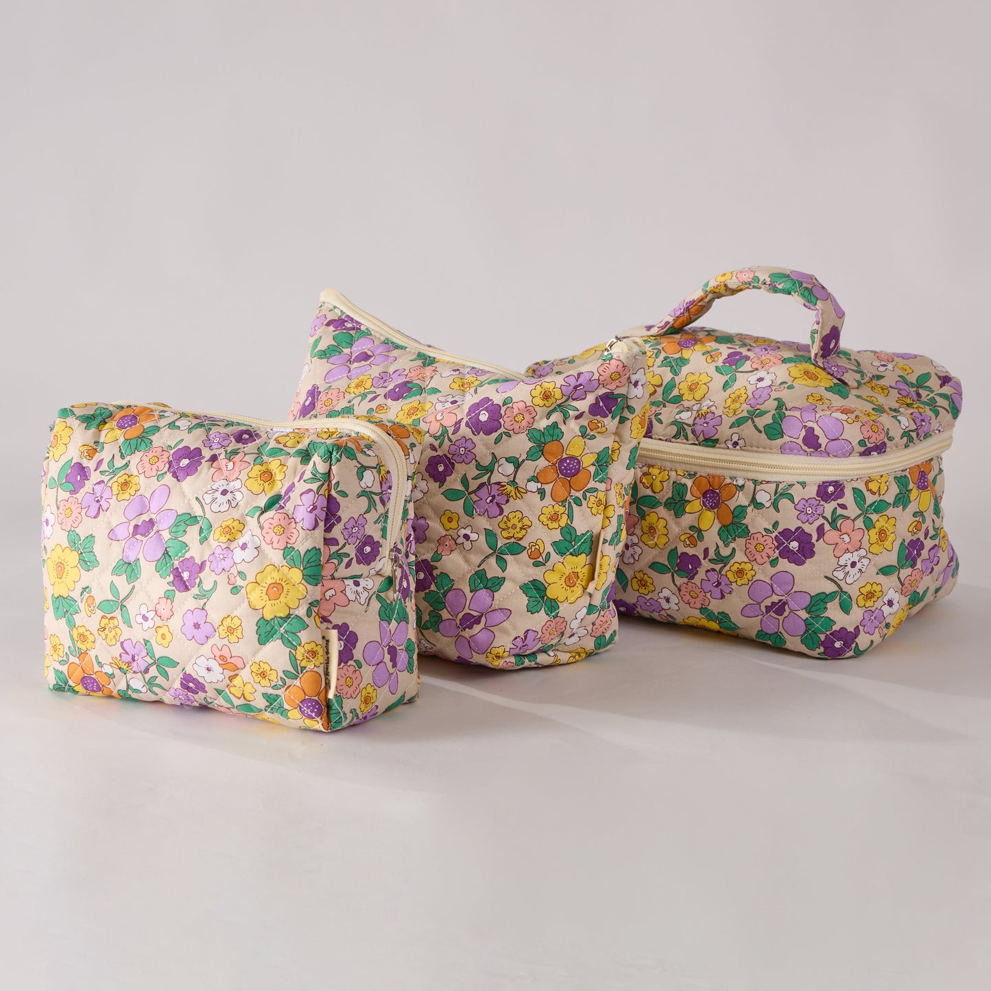 Petal Perfect Floral Quilted Makeup Bag - Small Pouch Travel Toiletry Organizer