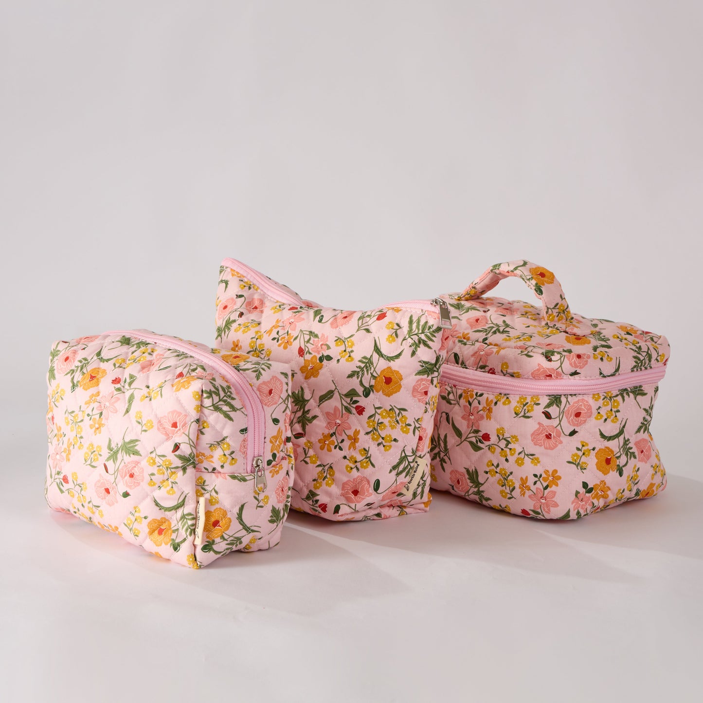 Flower Trail Floral Quilted Makeup Bag - Small Pouch Travel Toiletry Organizer