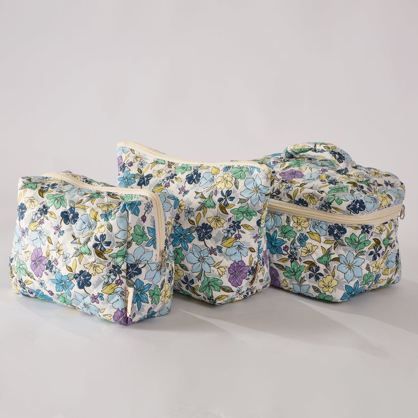 Meadow Magic Floral Quilted Makeup Bag - Small Pouch Travel Toiletry Organizer