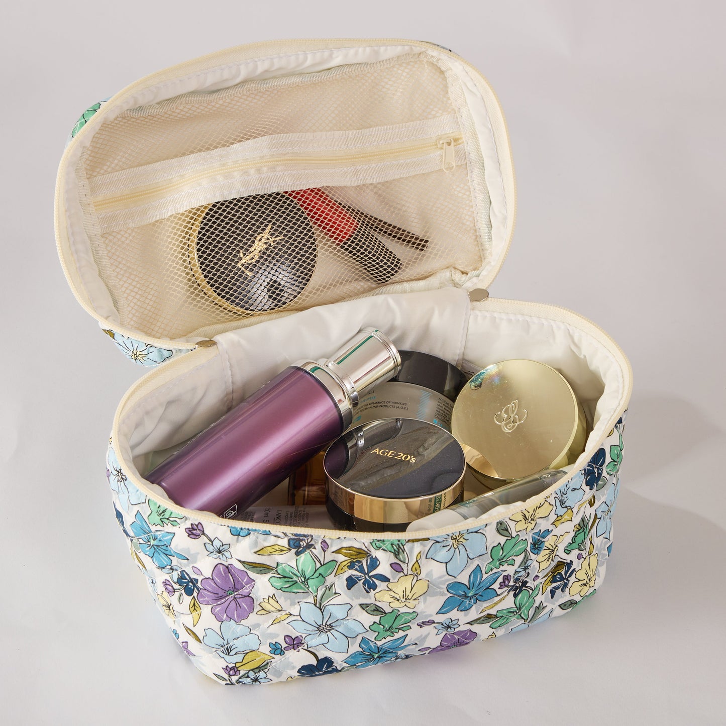 Meadow Magic Floral Quilted Makeup Bag - Small Pouch Travel Toiletry Organizer