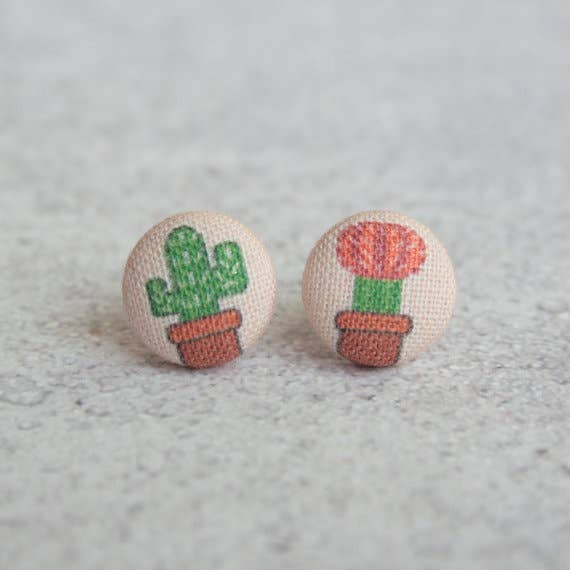 Rachel O's - Cactus Fabric Button Earrings