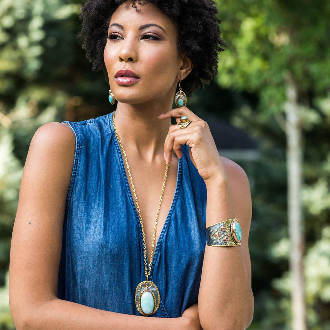 Mixed Metal and Amazonite Stone Earrings