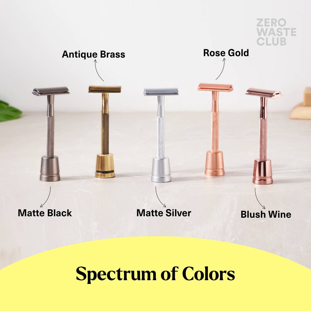 Reusable Safety Razor with Stand - 10 Blades Included: Matte Grey