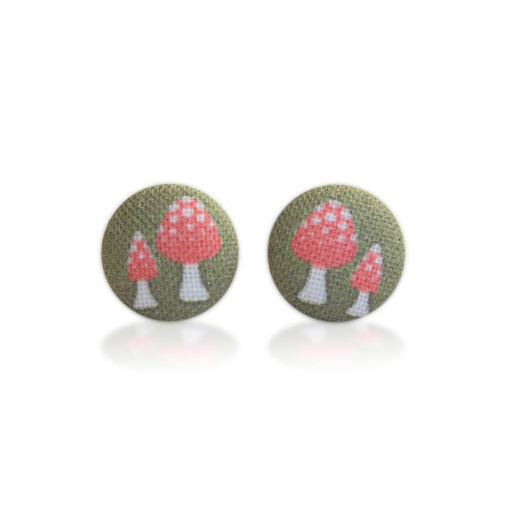 Rachel O's - Retro Mushrooms Fabric Button Earrings