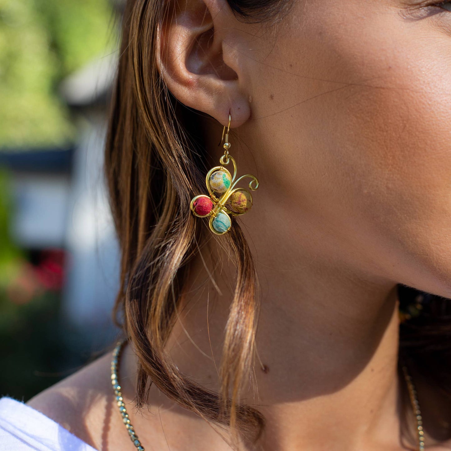 Anju Jewelry - Aasha Brass Wrapped Beaded Small Butterfly Earrings