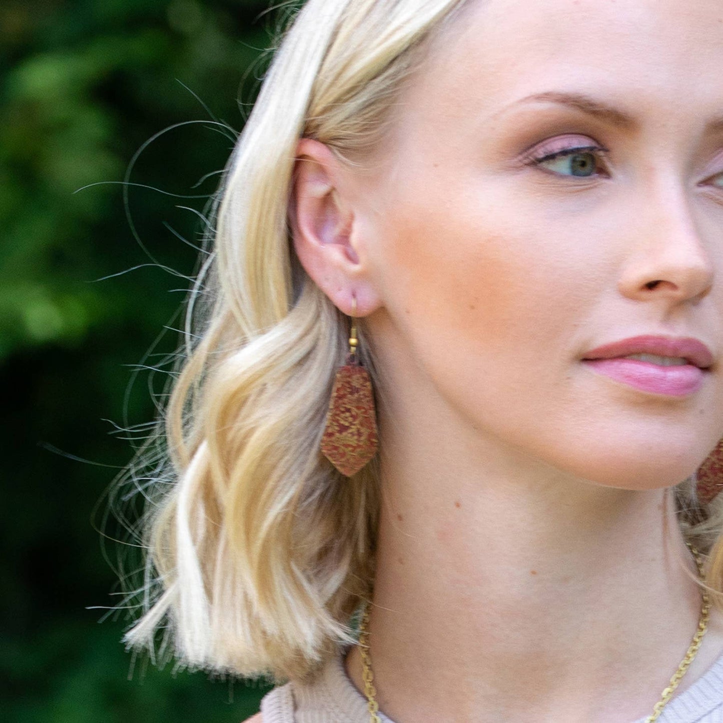 Brass Patina Earrings - Red Orange Brass Floral Vines