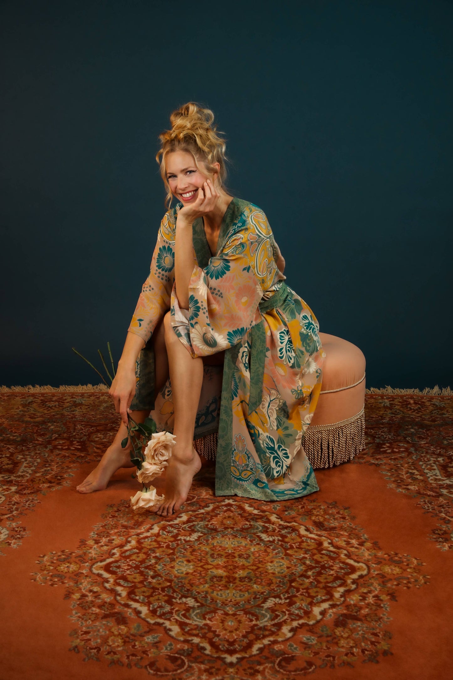 Powder Design inc - Luxe Folk Art Floral Kimono Gown - Petal