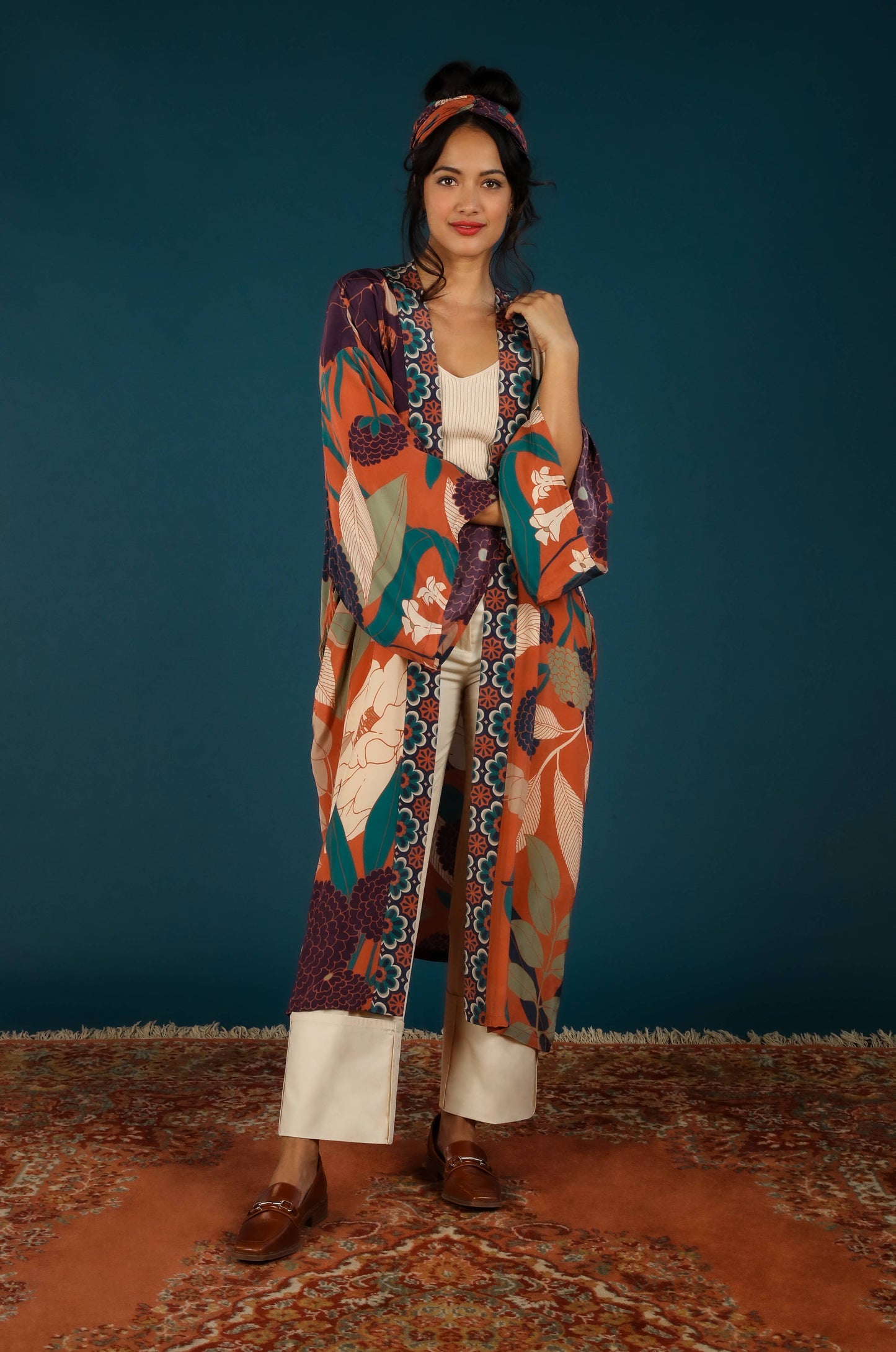 Powder Design inc - Luxe Winter Floral Kimono Gown - Terracotta