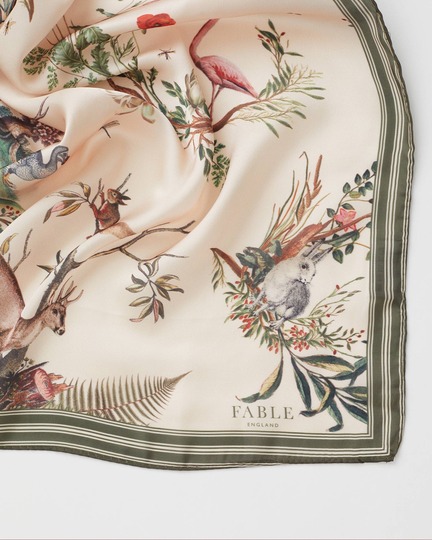 Fable England - Toile de Jouy Olive Green Square Scarf