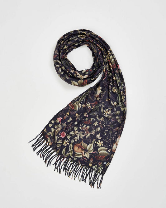 Fable England - FABLE Wolf Garden Navy Scarf with Tassels