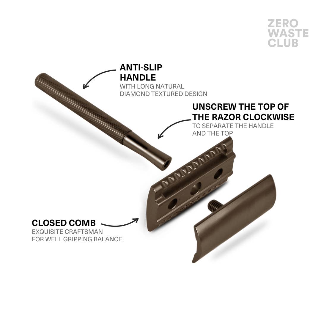 Reusable Safety Razor with Stand - 10 Blades Included: Matte Grey