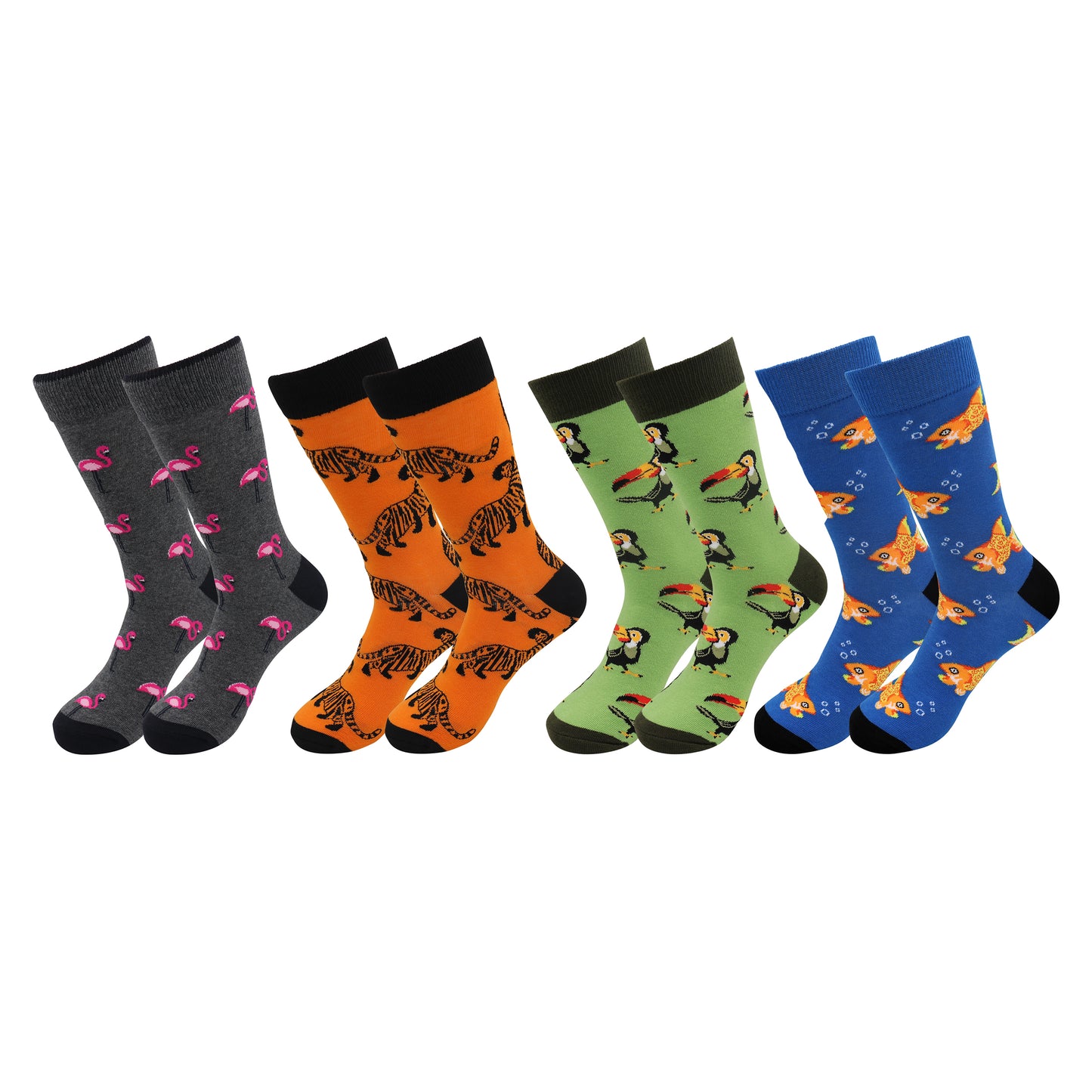 Animal Fun Socks - Tiger, Flamingo, Goldfish, Toucan Socks