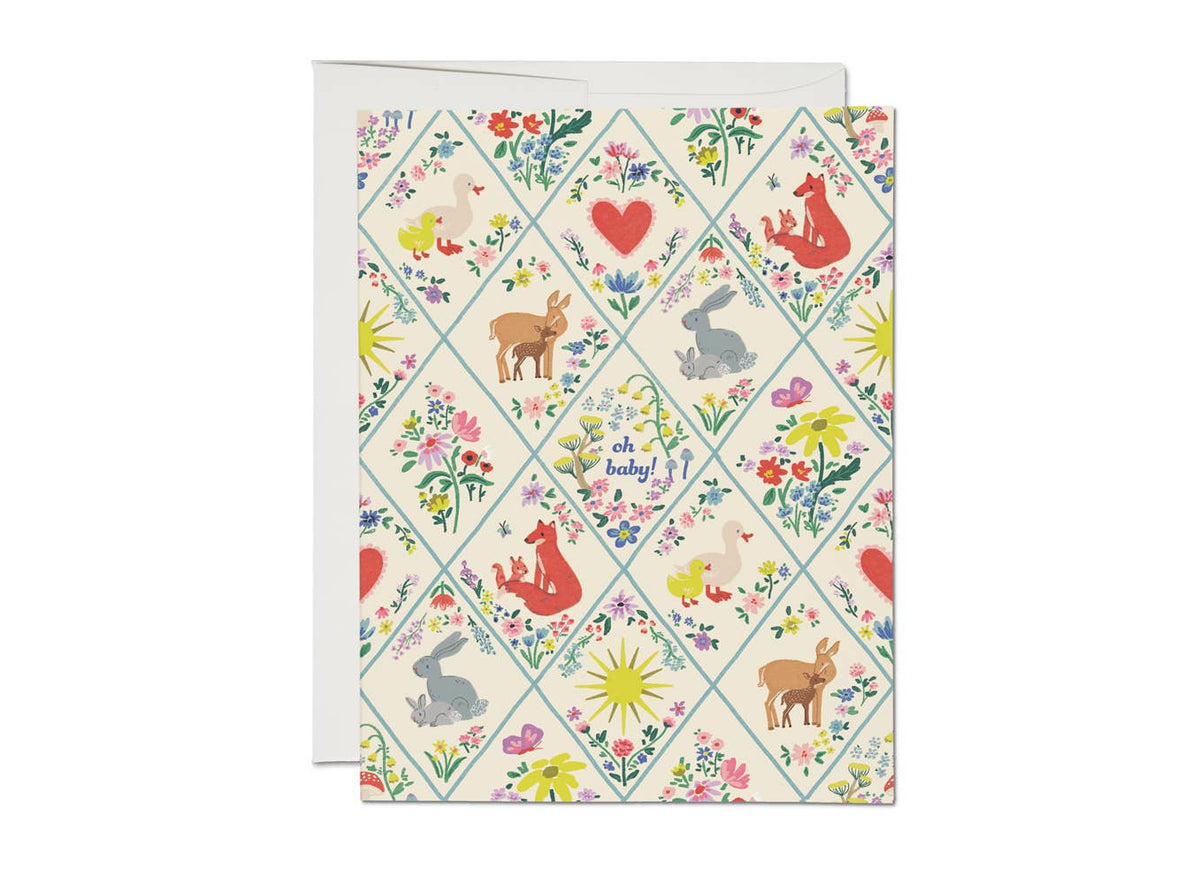 Red Cap Cards - Woodland Critters baby greeting card
