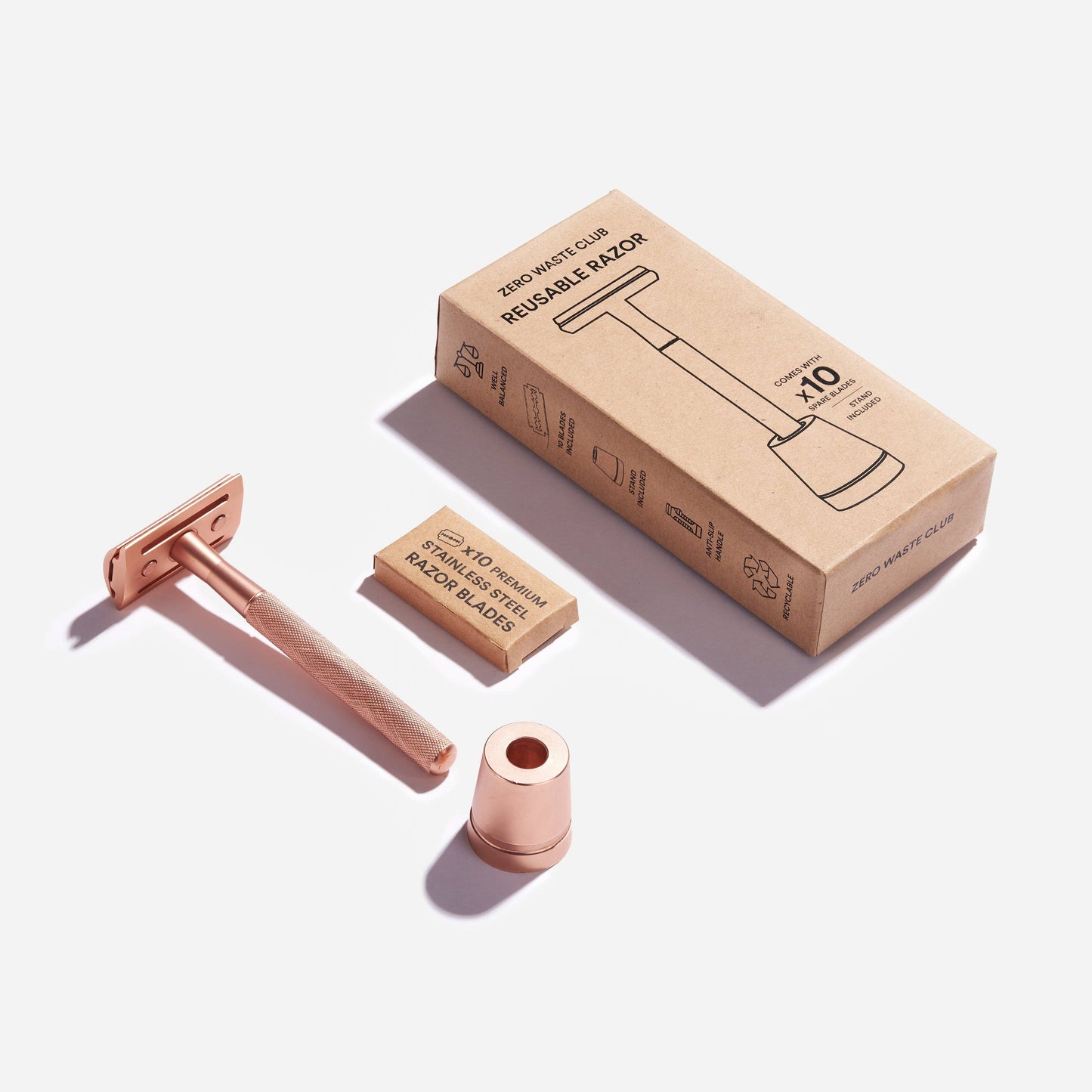 Reusable Safety Razor with Stand - 10 Blades Included: Matte Grey