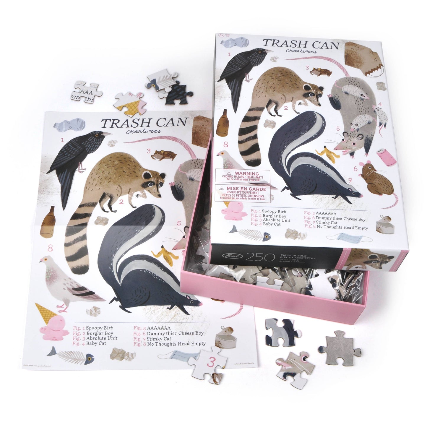 Fred & Friends - Puzzle 250 PC- Riley Samels- Trash Can Creatures