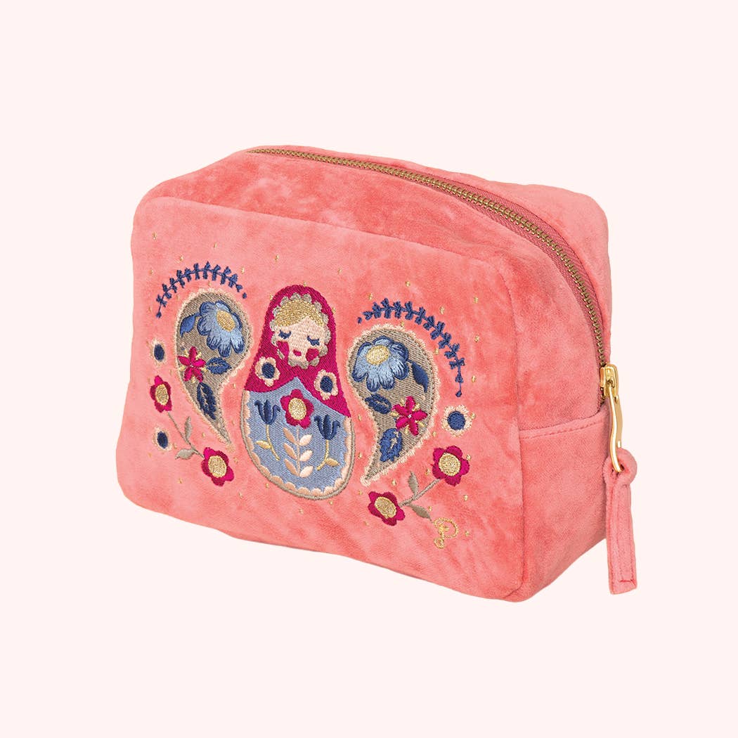 Powder Design inc - US - Velvet Embroidered Make-Up Bag - Matryoshka Doll, Petal