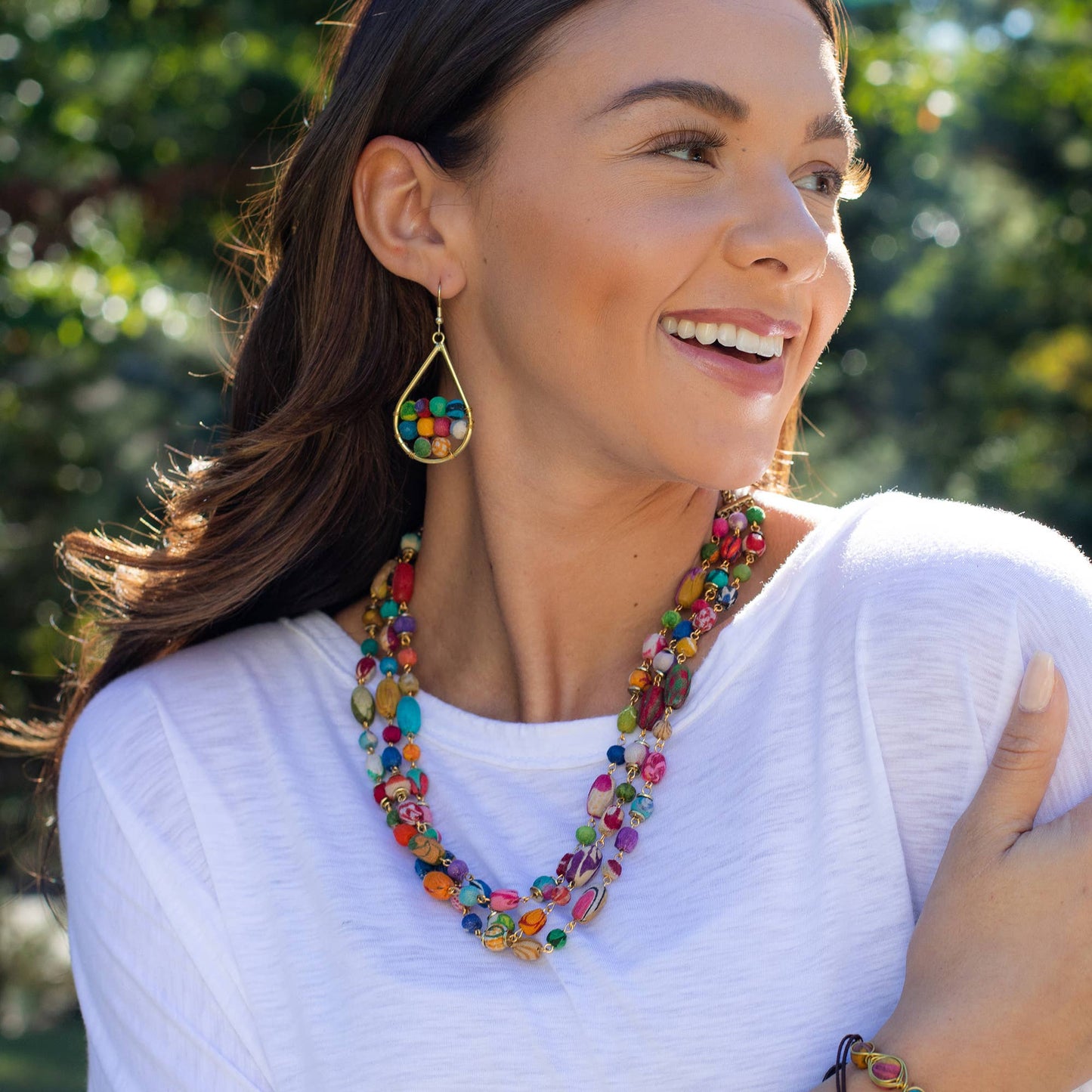 Anju Jewelry - Aasha Triple Strand Mixed Shaped Beads Statement Necklace