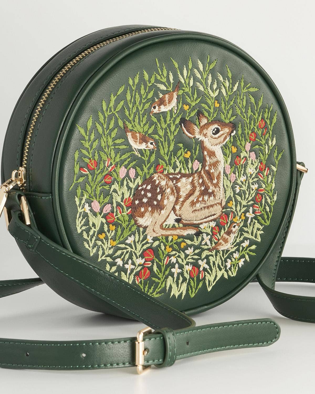 Fable England - FABLE Chloe Fawn Embroidered Circle Purse - Green