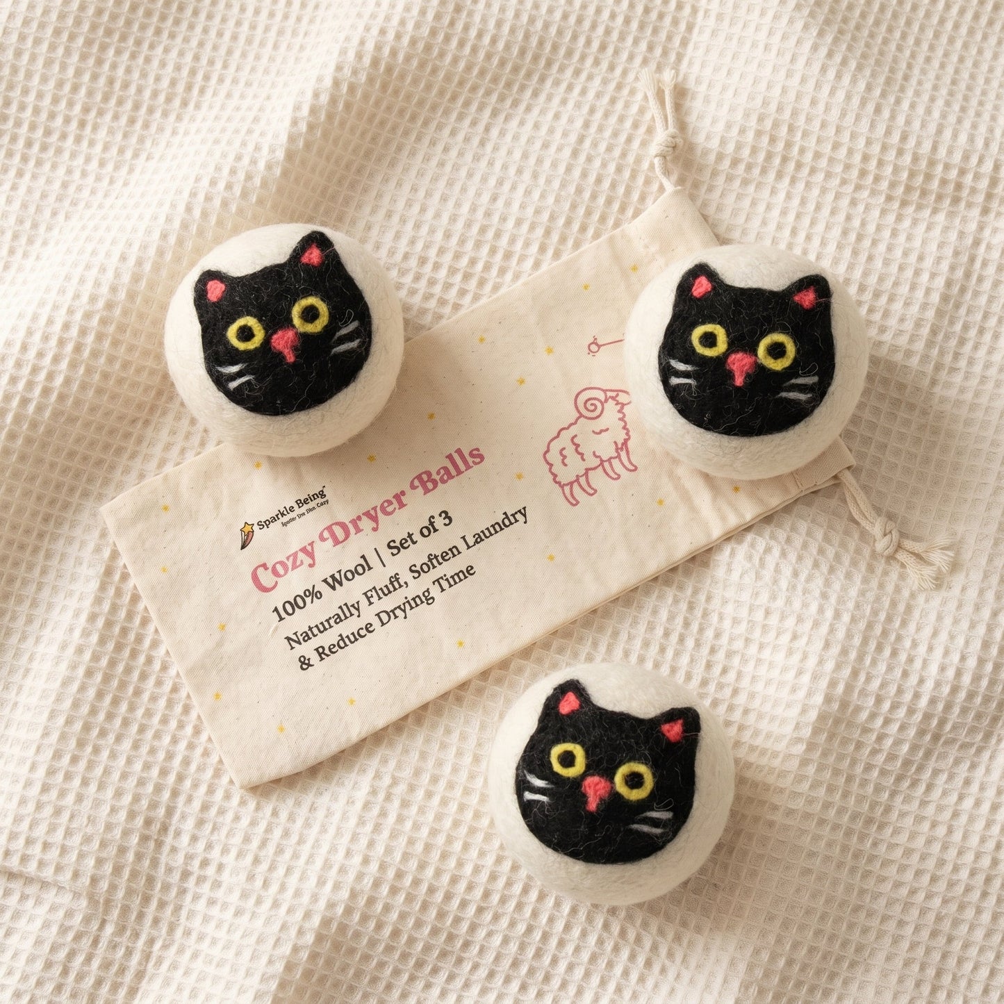 Black Cat Eco Wool Dryer Balls β Set of 3