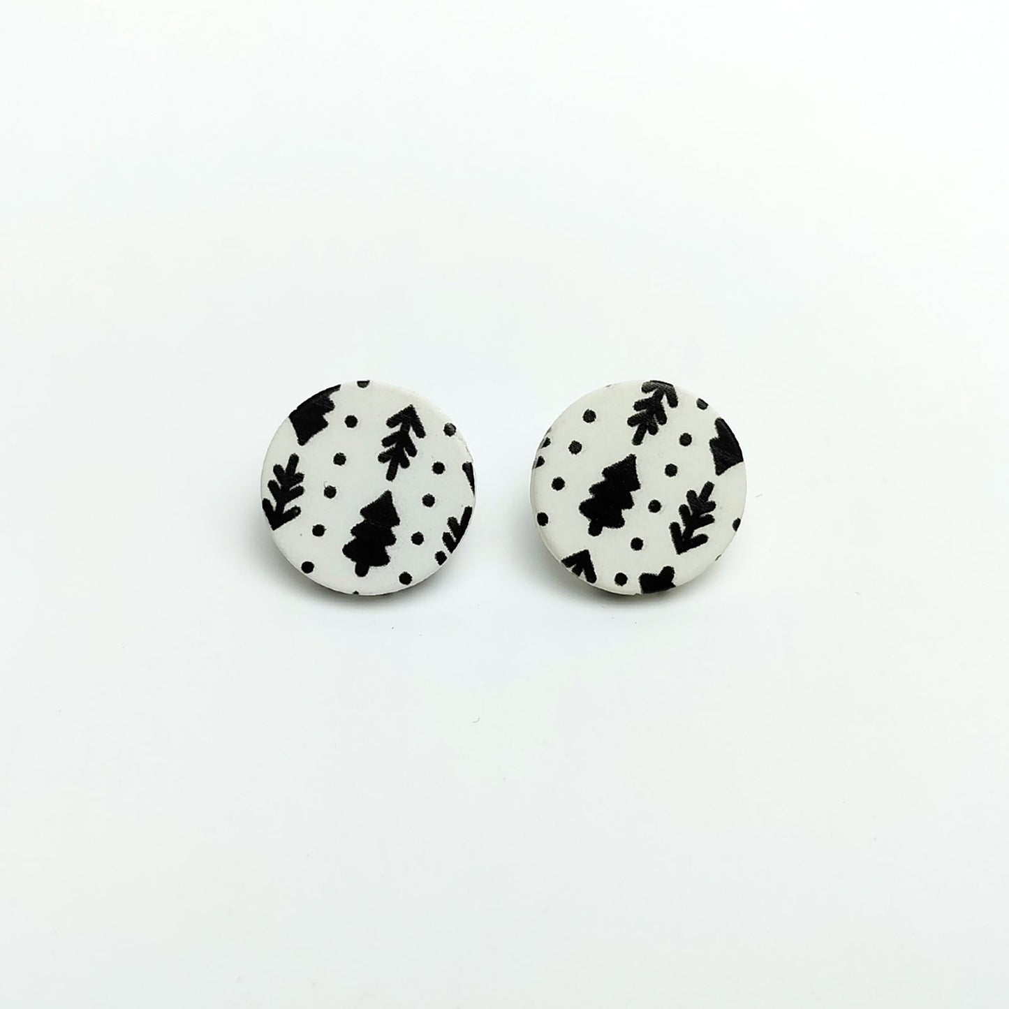 Black Leaf Pattern Round Acrylic Stud Earrings