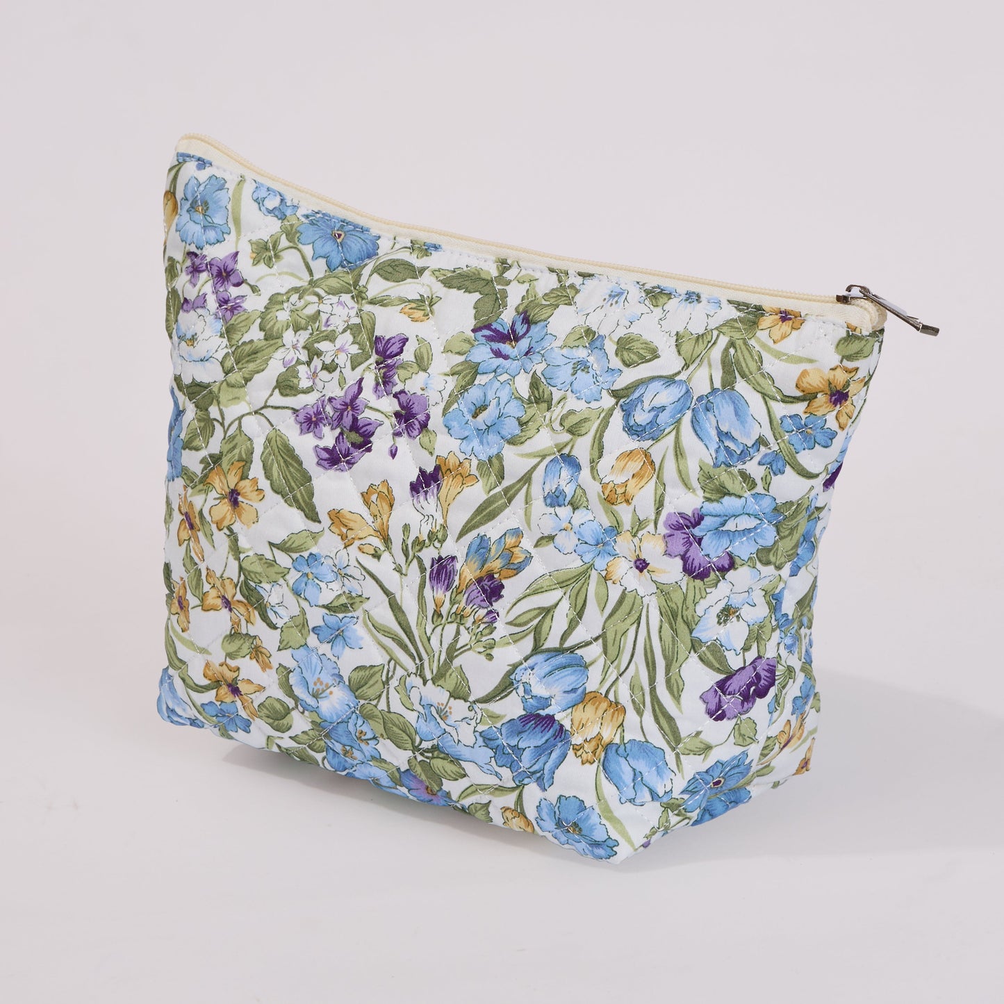 Countryside Wildflowers Quilted Makeup Bag - Small Pouch Travel Toiletry Organizer