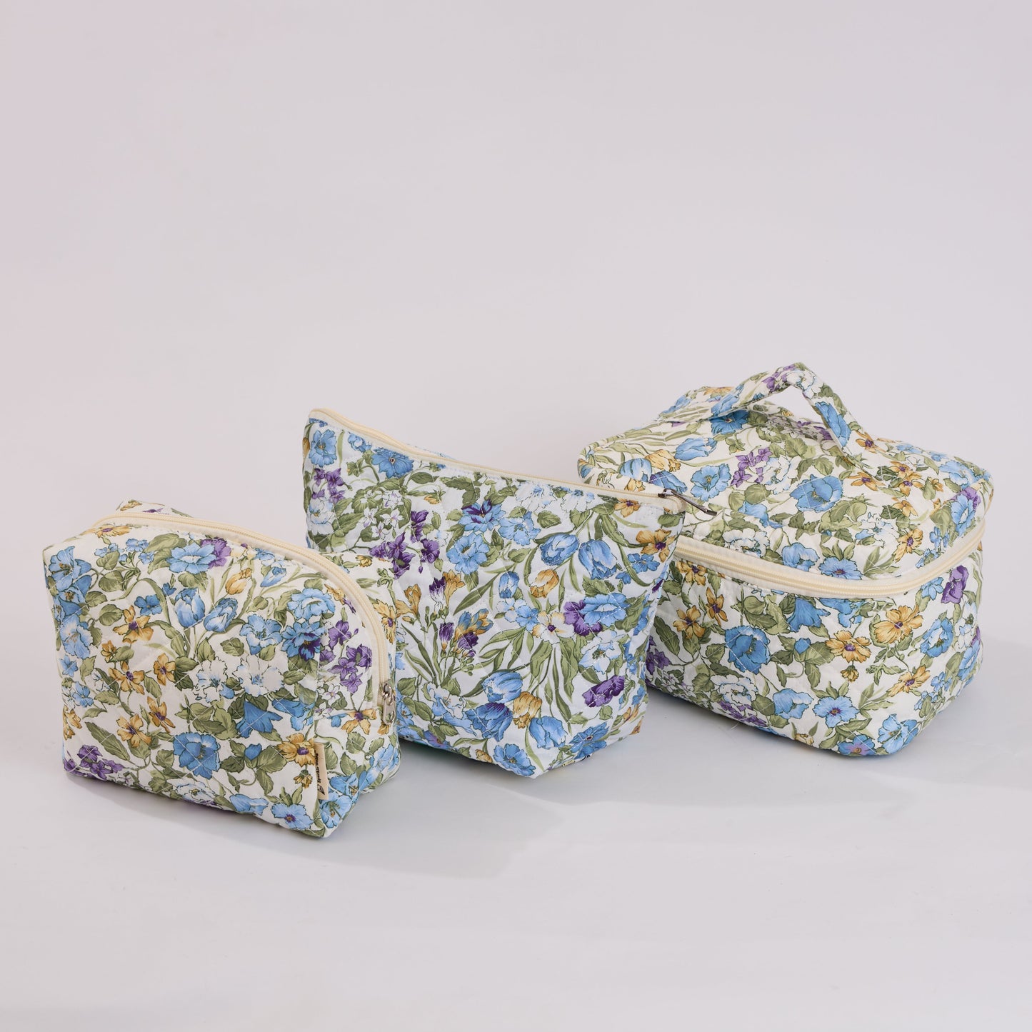Countryside Wildflowers Quilted Makeup Bag - Small Pouch Travel Toiletry Organizer