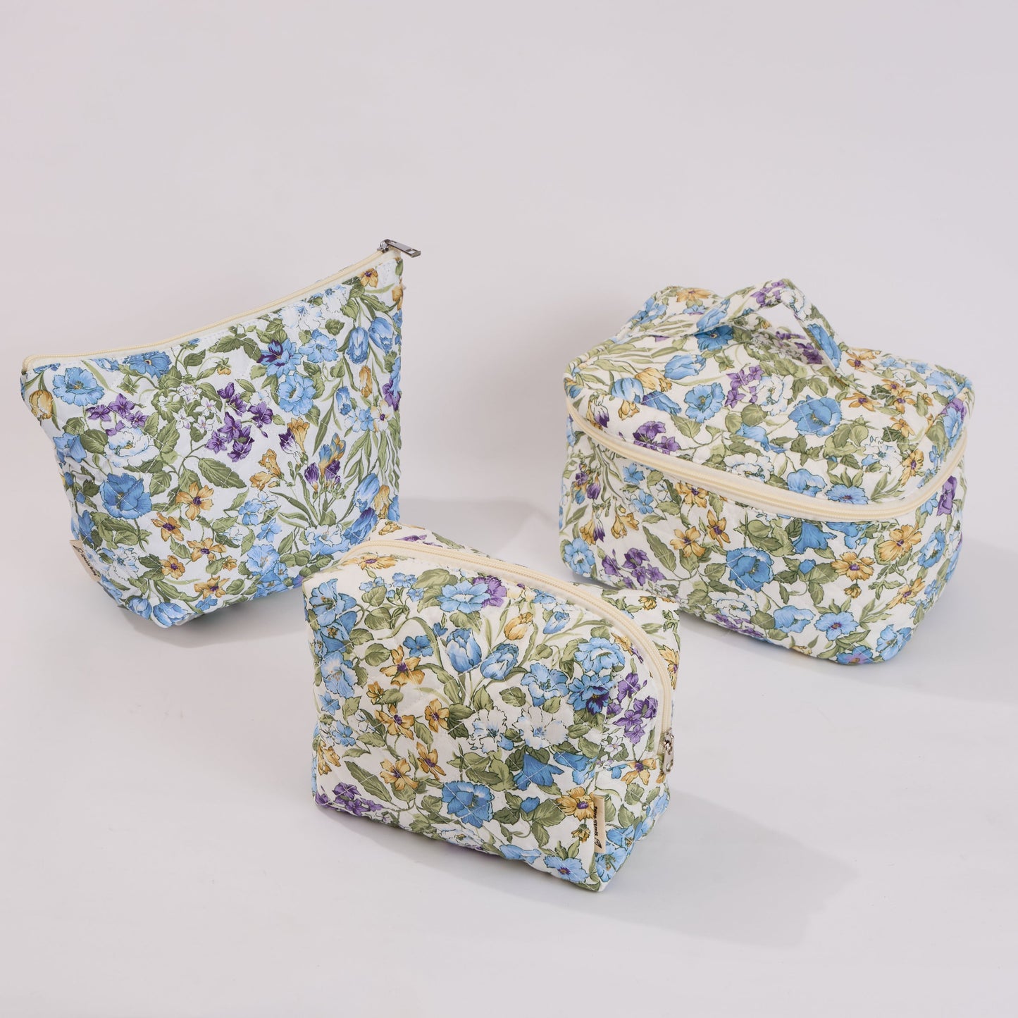 Countryside Wildflowers Quilted Makeup Bag - Small Pouch Travel Toiletry Organizer