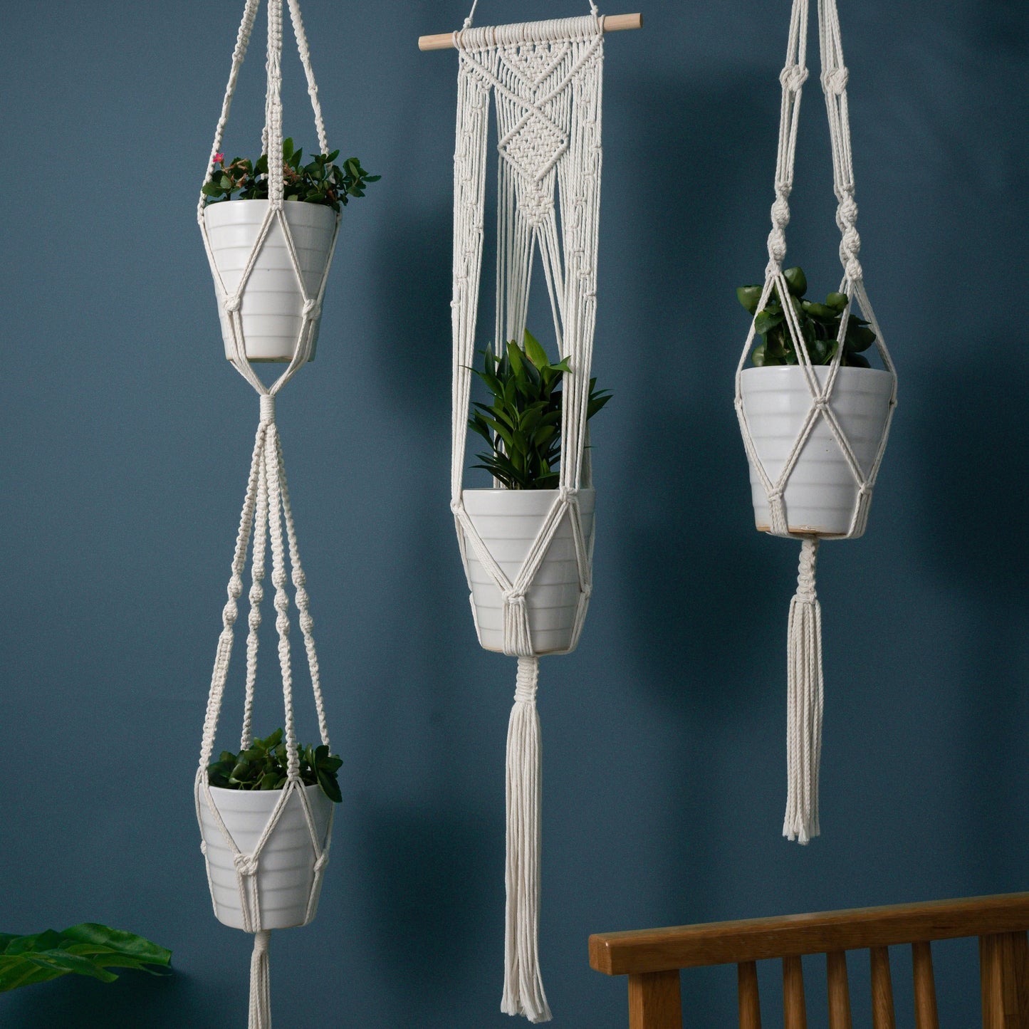 Handmade Cotton Macrame Rope Plants Hanging Pots Holder Stand Hangers Set of 4