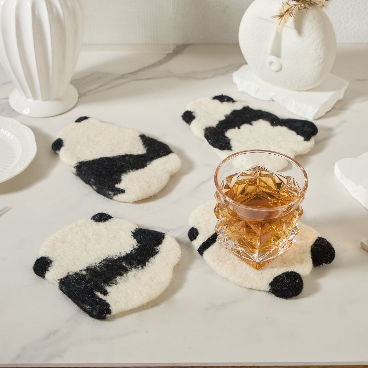 Handmade Felt Coffee Cup Mug Table Coasters - Panda