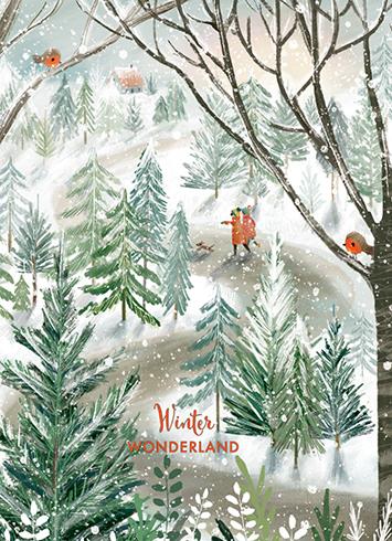 Calypso Cards Winter Forest holiday card design - box of 12 cards with envelopes