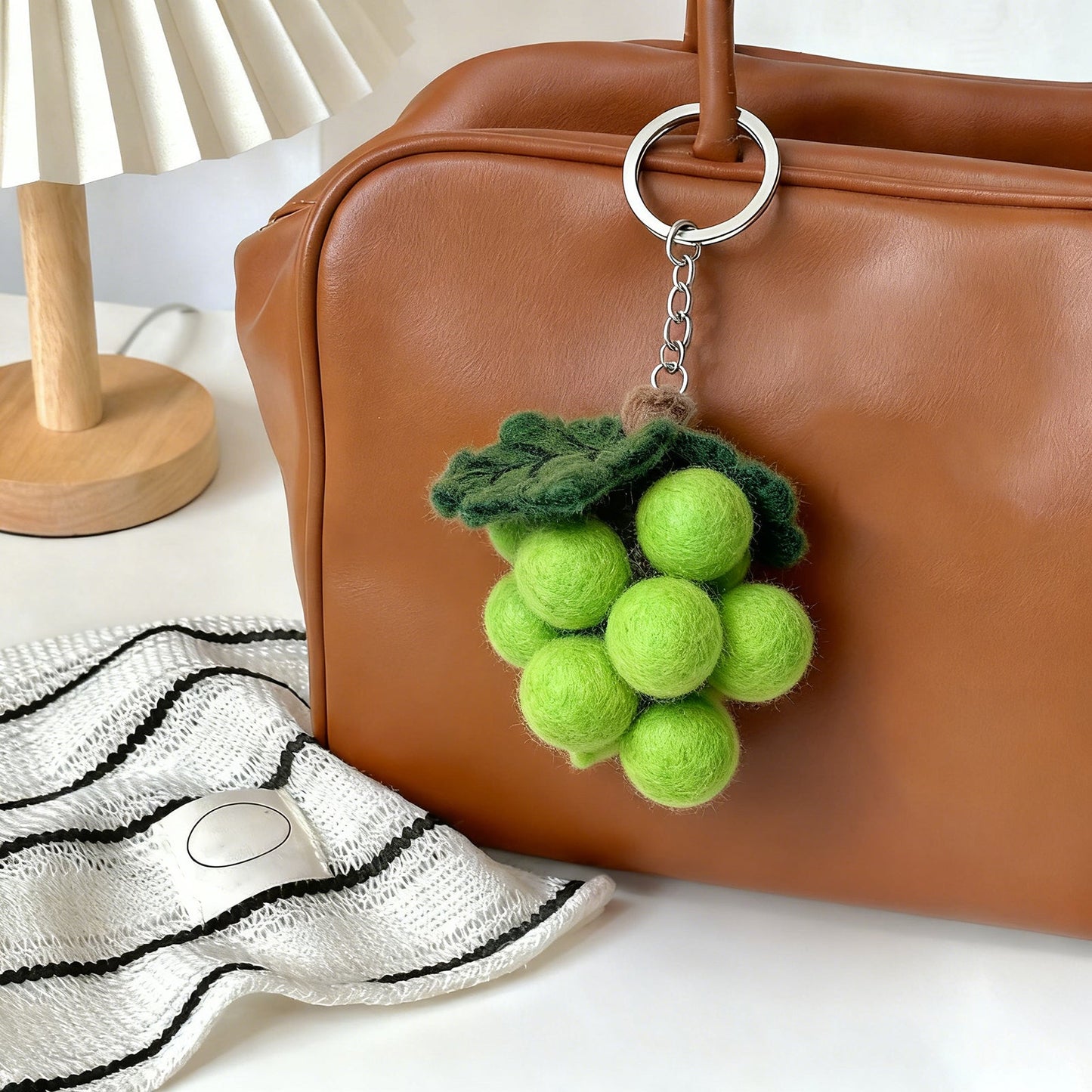 Handmade Felt Grapes Keychain – Cute Fruit Bag Charm, Wool Grape Key Ring