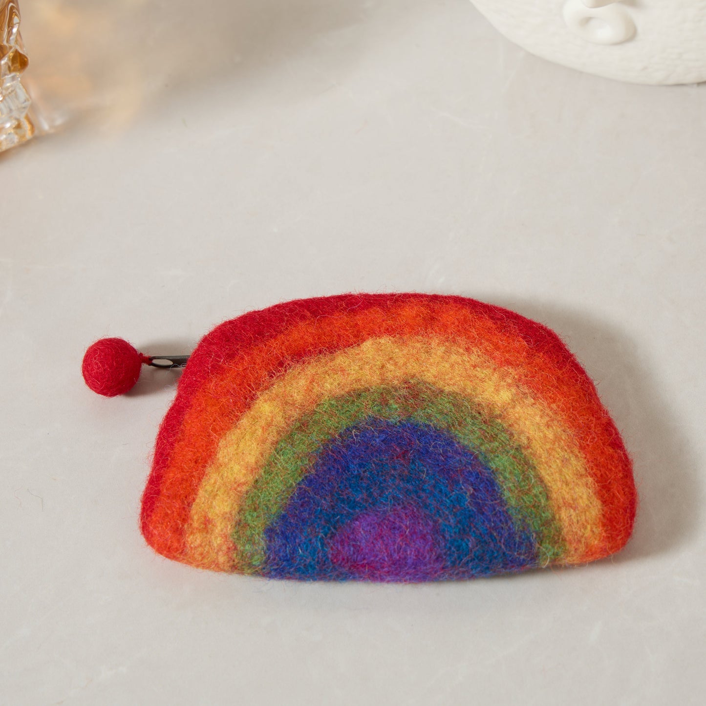 Rainbow Moon Felt Wallet - Wool Felt Pouch Hand Carry Coin Purse