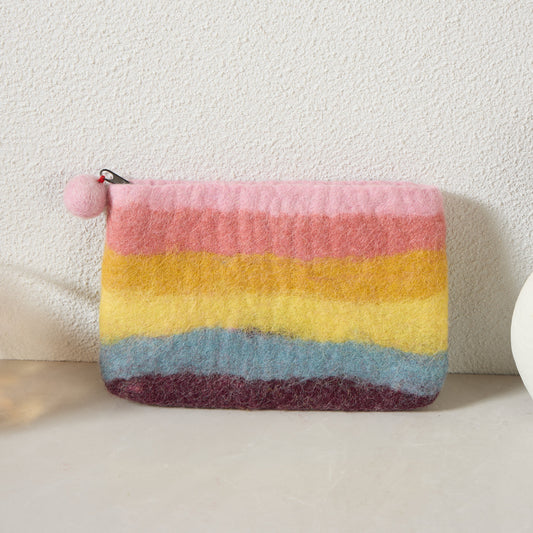Rainbow Macaron Felt Wallet - Wool Felt Pouch Hand Carry Coin Purse