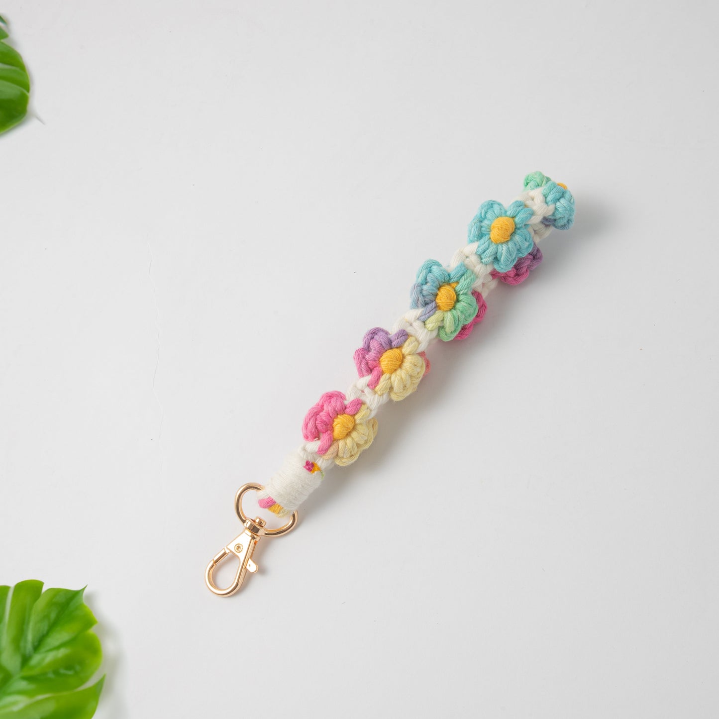 Handwoven Daisy Flower Style Keychain & Keyring