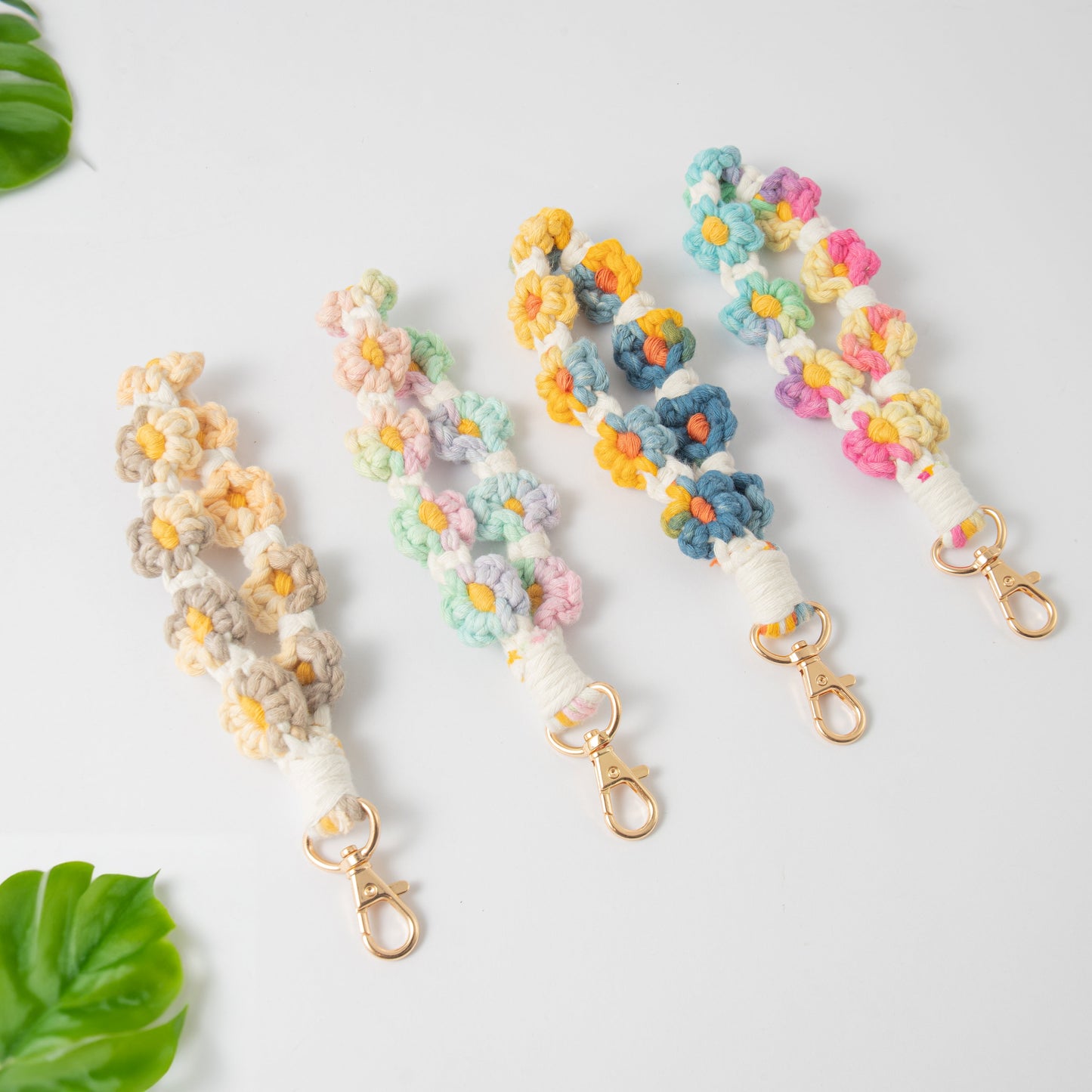 Handwoven Daisy Flower Style Keychain & Keyring