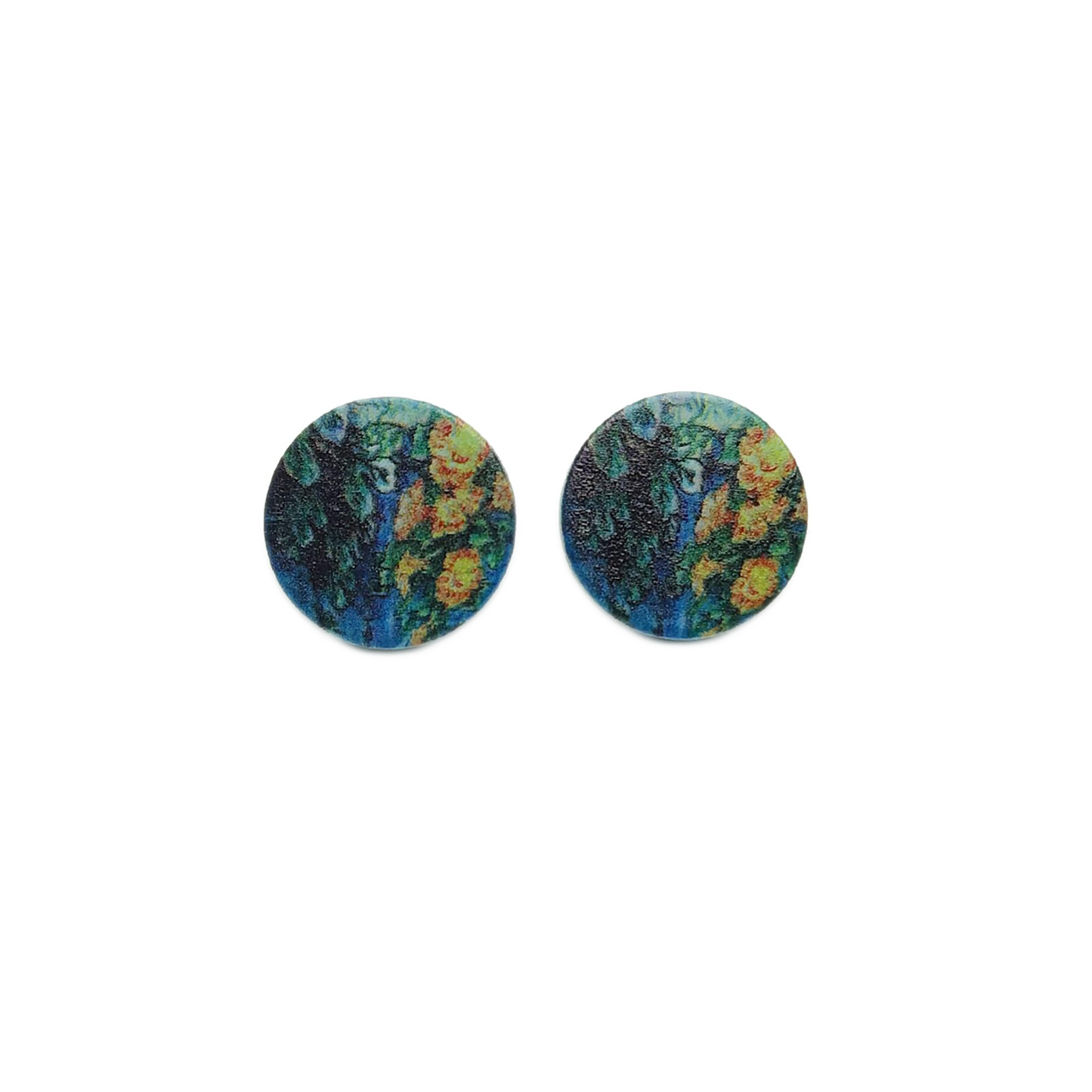 Floral Painting Round Acrylic Stud Earrings