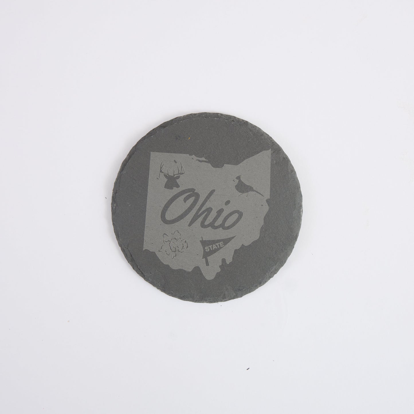 Ohio State Map Slate Coaster – Engraved Drink Coaster | Natural Stone | Rustic Ohio Souvenir & Gift for Locals