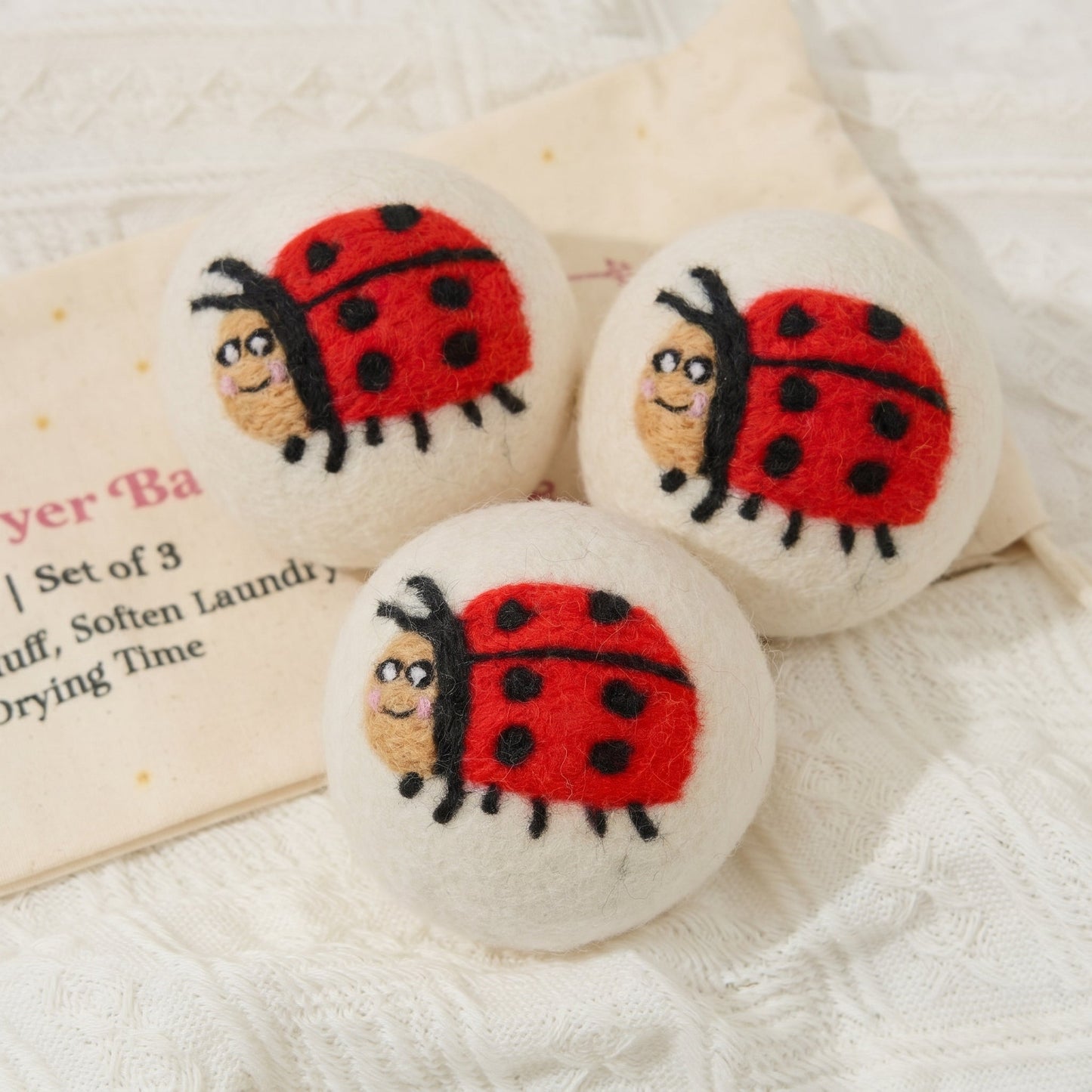 Ladybug Eco Wool Laundry Dryer Balls - Set of 3