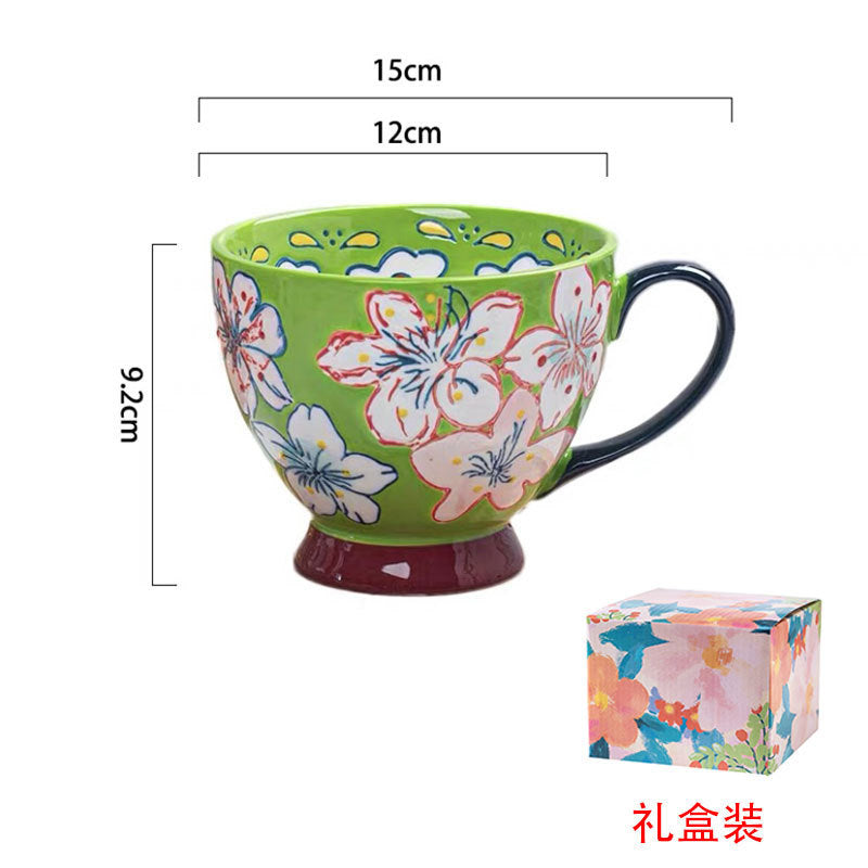 Japanese Hand Painted Mug - Green Flowers