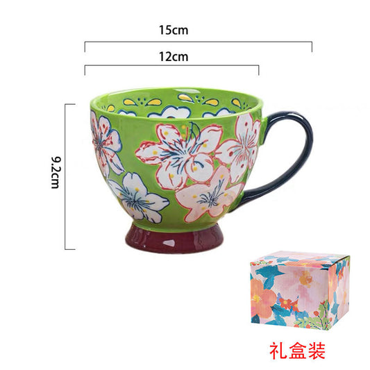 Japanese Hand Painted Mug - Green Flowers