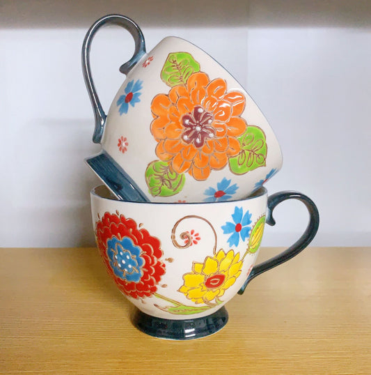Japanese Hand Painted Mug - Multicolor Flowers