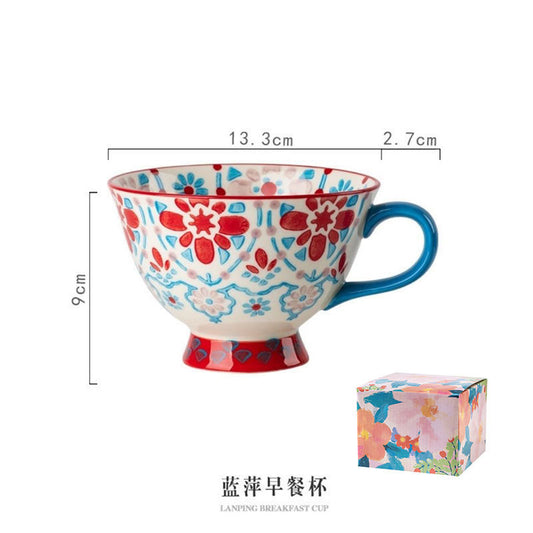 Japanese Hand Painted Mug - Red Ornament