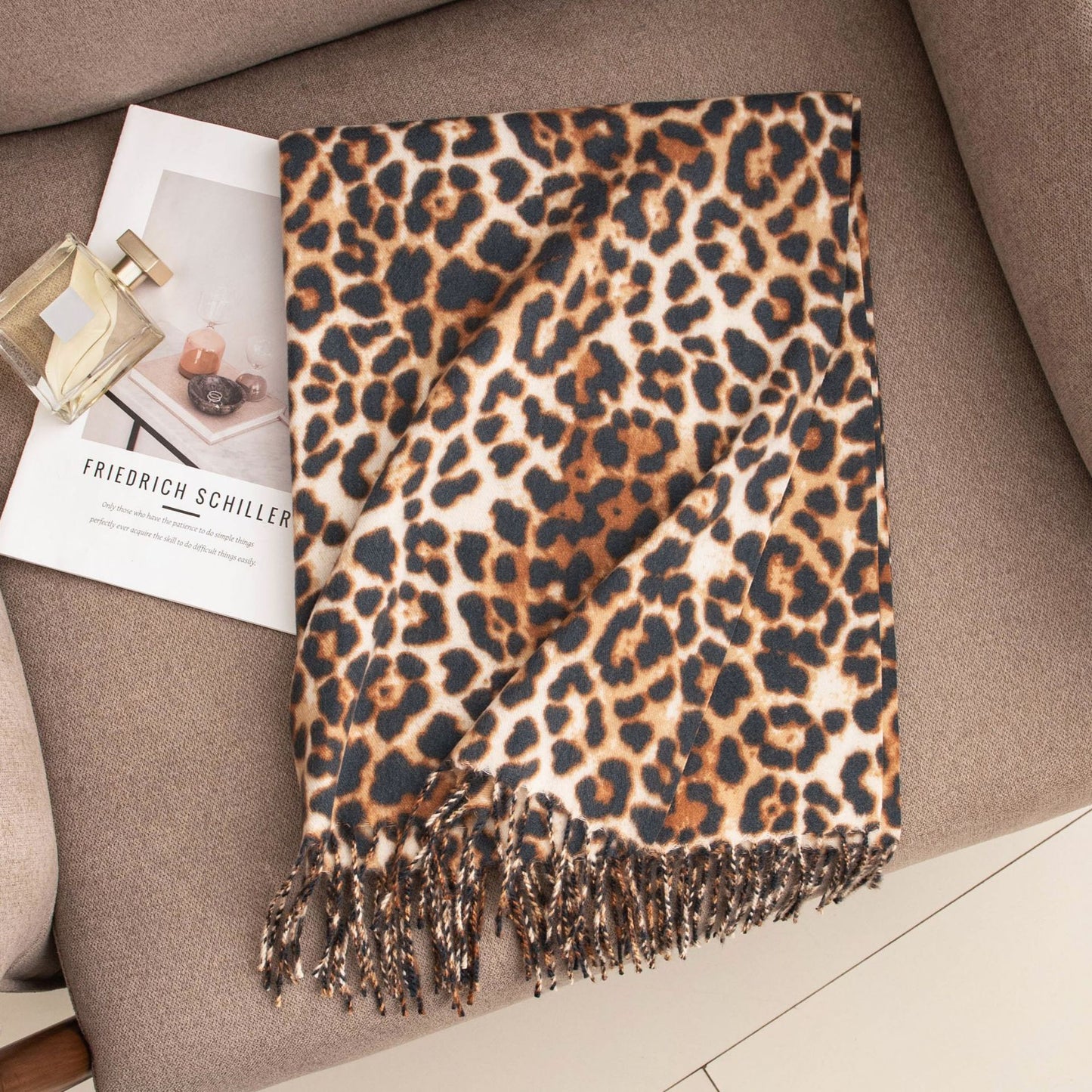 Autumn & Winter leopard print tassel scarf
