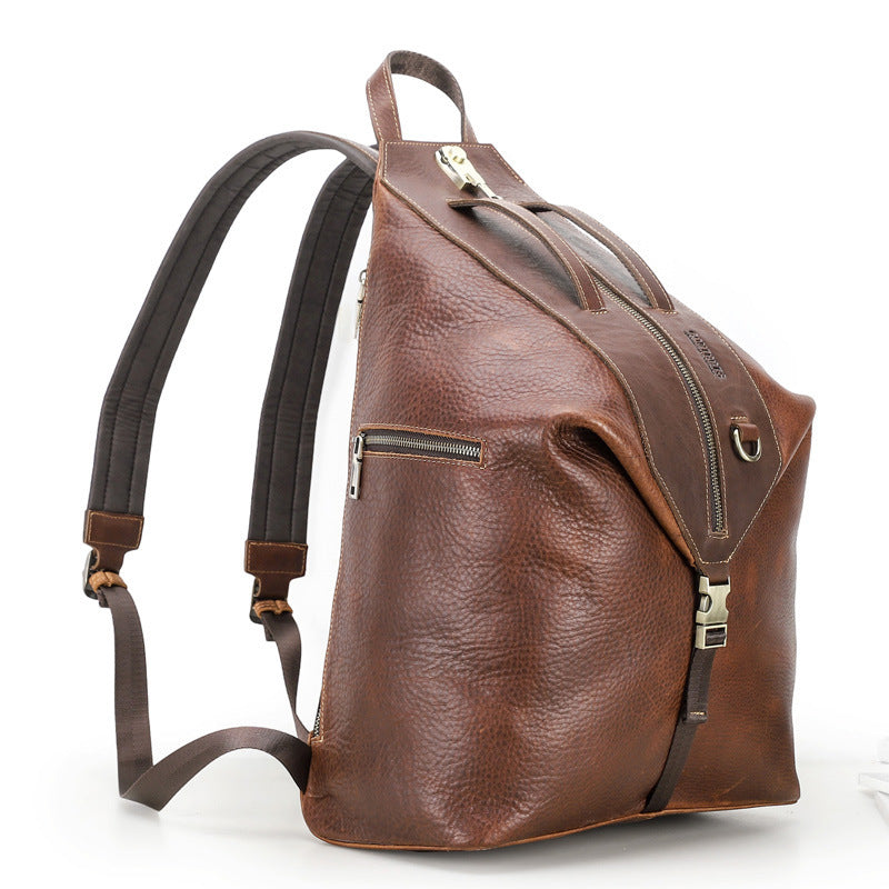 Vintage Brown Leather Backpack – Travel Daypack