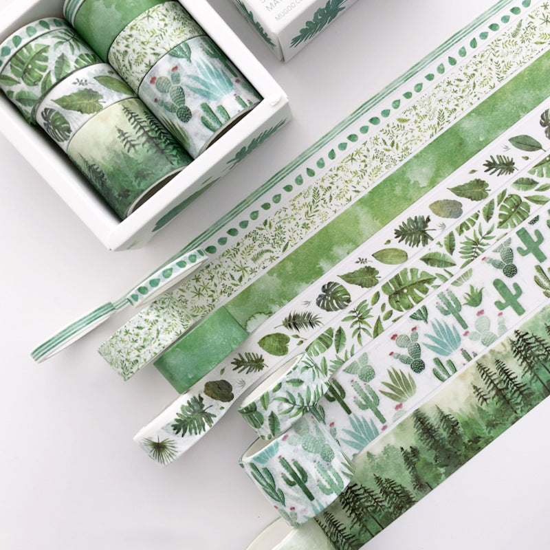 8 Count Washi Tape - Green Leaves
