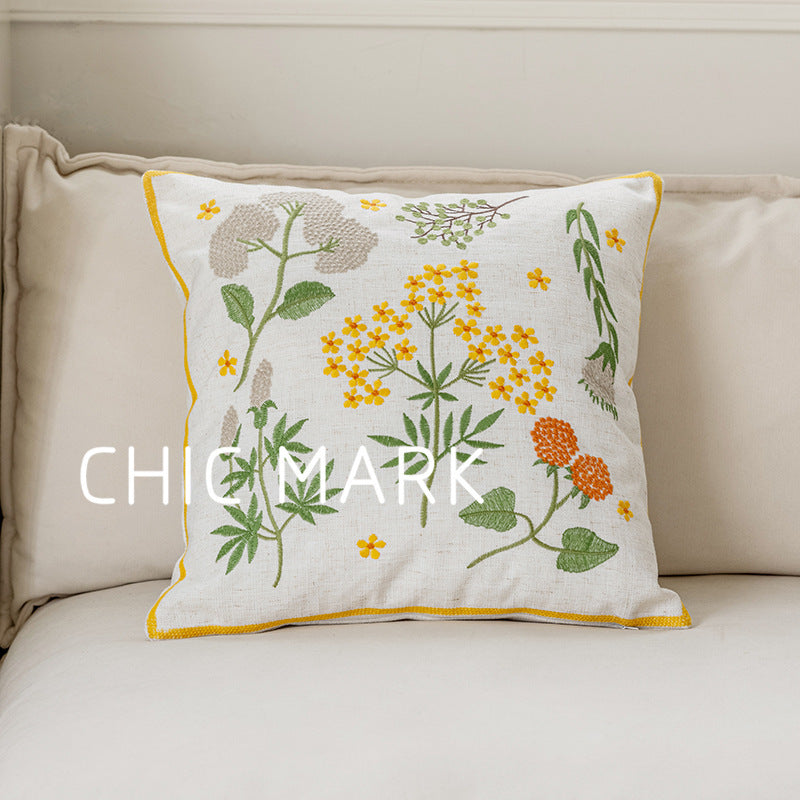 Embroidered Pillow - Square Yellow Coreopsis